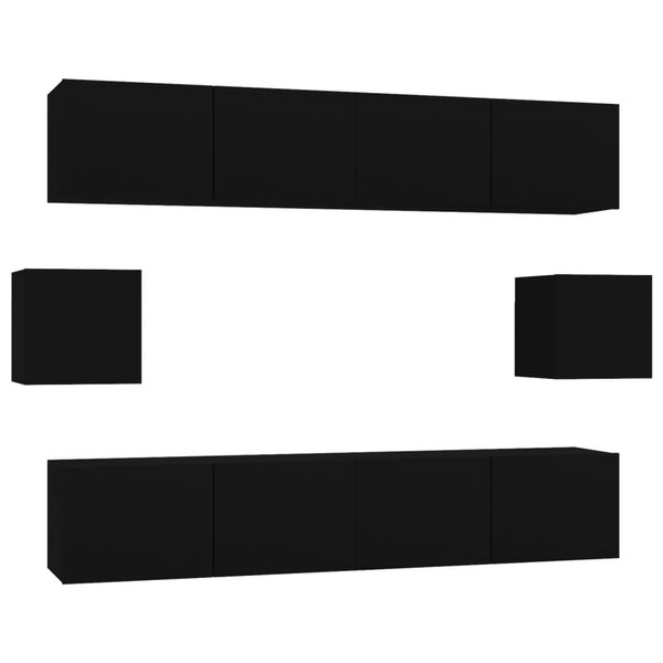vidaXL Ensemble de meubles TV 6 Pièces Noir Bois d'ingénierie