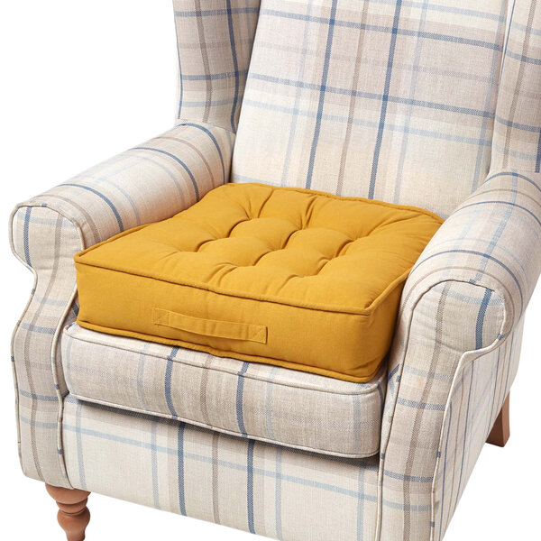 Coussin d'assise rehausseur en coton Jaune moutarde  50 x 50 x 10 cm - HOMESCAPES
