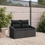 Canapé de jardin 2 places vidaXL avec coussins en poly rotin noir