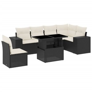 vidaXL Salon de jardin 7 Pièces avec coussins noir résine tressée