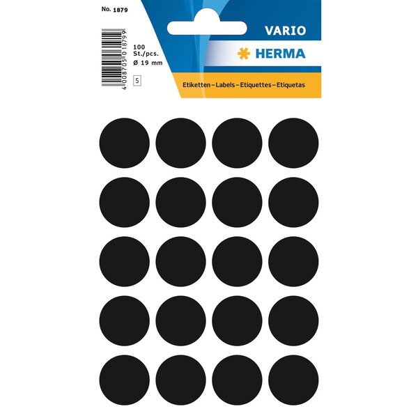 Etui 100 étiquettes multi-usages rondes 19 mm noir herma