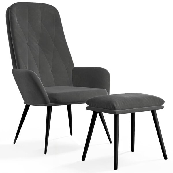 vidaXL Chaise de relaxation avec repose-pied Gris foncé Velours