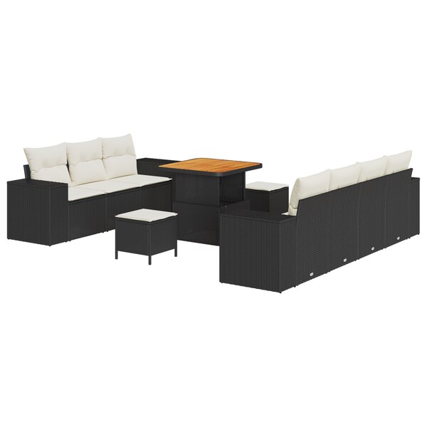 Ensemble de canapé de jardin en 10 pièces avec coussins en poly rotin noir acacia