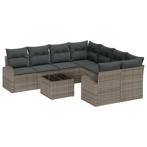 vidaXL Ensemble de Canapé de Jardin 9 Pièces avec Coussins Gris Poly Rattan