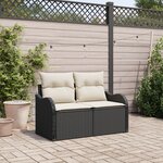 Canapé de jardin 2 places vidaXL avec coussins en poly rattan noir