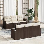 Ensemble de Canapé de Jardin 7 Pièces avec Coussins Marron en Rattan