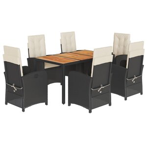 vidaXL Ensemble à manger de jardin coussins 7Pièces Noir Résine tressée