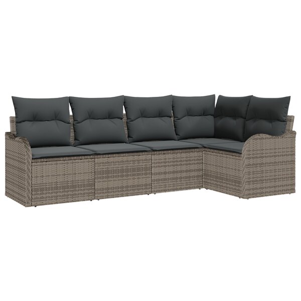 Ensemble de canapé de jardin 5 pièces avec coussins en gris poly rotin