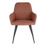 Chaise de salle à manger à accoudoirs en cuir synthétique marron vintage avec pieds noirs