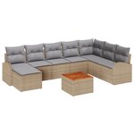 vidaXL Ensemble de canapé de jardin 9 pièces avec coussins en rattan poly beige acacia