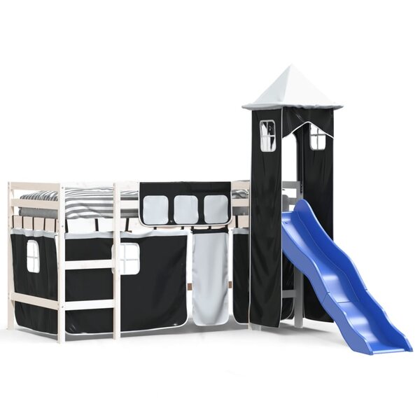 vidaXL Lit mezzanine enfants et tour sans matelas blanc noir 80x200cm