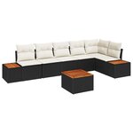 Ensemble de canapé de jardin 7 pièces vidaXL avec coussins en poly rattan noir acacia