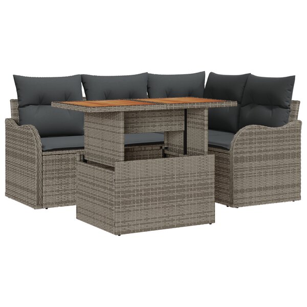 vidaXL Ensemble de Canapé de Jardin 5 Pièces avec Coussins Gris Rattan Poly