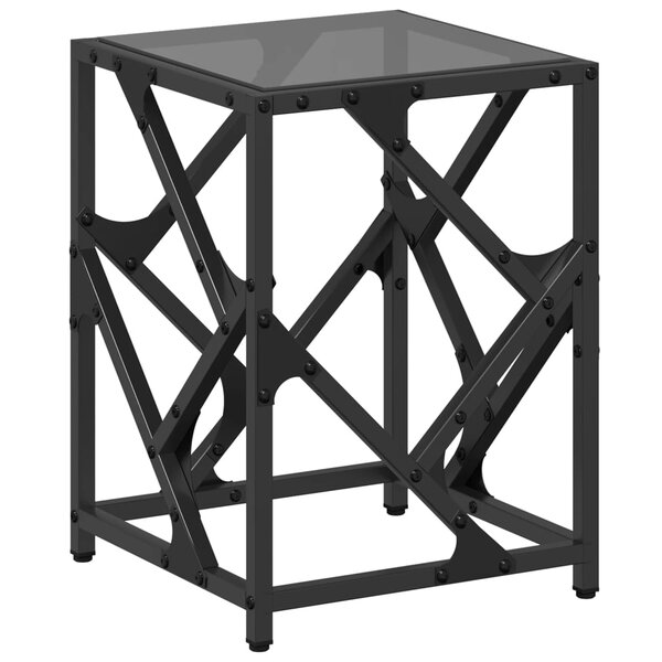 vidaXL Table basse avec dessus en verre noir 30x30x41 cm acier