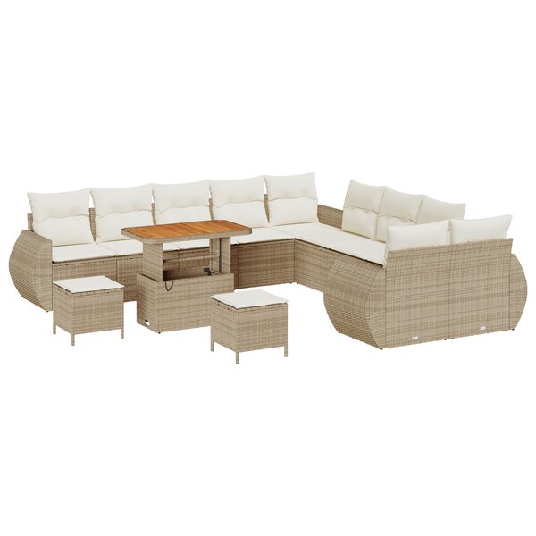 Ensemble de canapé de jardin vidaXL 13 pièces avec coussins Beige Poly Rattan