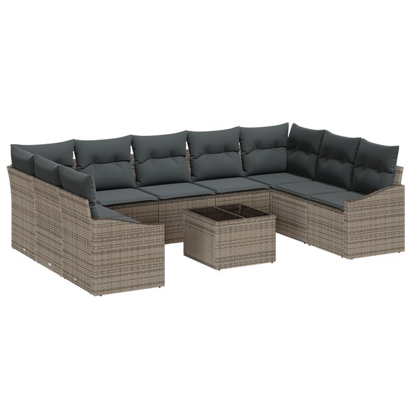 vidaXL Ensemble de Canapé de Jardin 9 Pièces avec Coussin Noir Rattan Poly