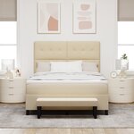 vidaXL Lit à Ressorts avec Matelas & Banc Crème 140x190 cm Tissu