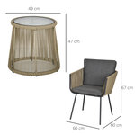 Ensemble salon de jardin 3 pièces style colonial 2 fauteuils avec coussins gris + table basse résine filaire beige