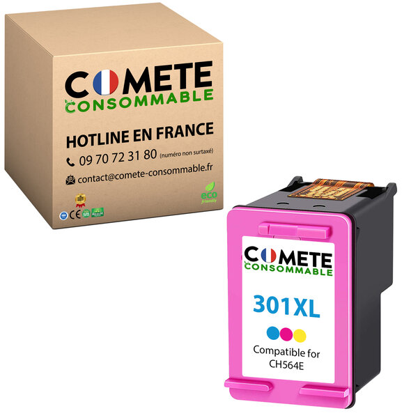 COMETE, Entreprise Française- 301XL- pack 1 COULEUR  Cartouches Compatibles HP