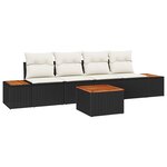 Ensemble de canapé de jardin 5 pièces avec coussins en poly rotin noir d'acacia