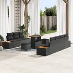Canapé de jardin 10 pièces avec coussins Noir Rotin Synthétique Acacia