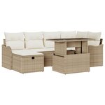 Ensemble de Canapés de Jardin 7 Pièces avec Coussins Beige Rattan Poly