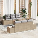 vidaXL Ensemble de Canapé de Jardin 7 Pièces avec Coussins Beige en Rattan Acacia
