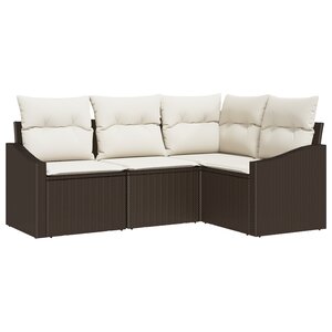vidaXL Ensemble de salle à manger de jardin 4 pièces avec coussins en poly rotin marron