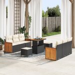 Ensemble de canapé de jardin vidaXL 9 pièces avec coussins Noir Poly Rotin Acacia