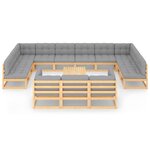 Salon de jardin meuble d'extérieur ensemble de mobilier 14 pièces avec coussins bois de pin massif 02_0015832