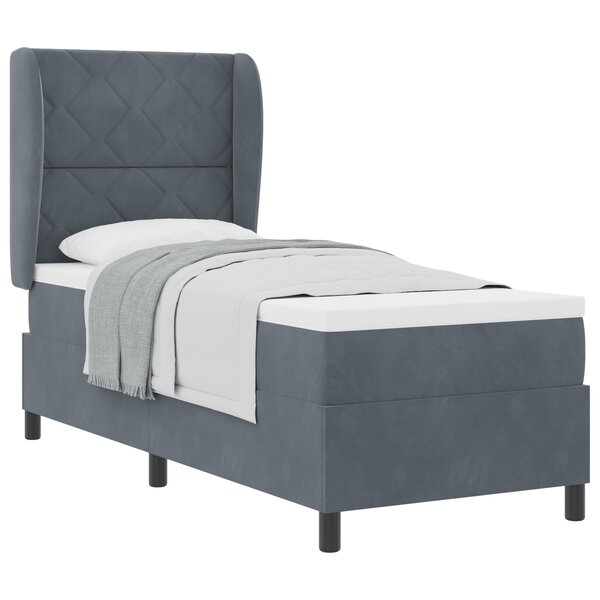 Lit avec sommier à ressorts et matelas vidaXL Gris foncé 80x200 cm en Velours