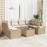 vidaXL Set de canapé de jardin 7 pièces avec coussins beige poly rattan