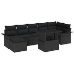vidaXL Ensemble de canapé de jardin 8 pièces avec coussins Noir Poly Rattan