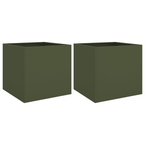 vidaXL Jardinières 2 Pièces vert olive 42x40x39 cm acier laminé à froid