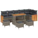 Ensemble de canapé de jardin de 10 pièces avec coussins gris poly rotin acacia