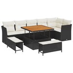 Ensemble canapé jardin 9 pièces avec coussins rotin noir