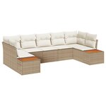 Ensemble de 7 pièces de canapé jardin avec coussins beige en poly rotin acacia