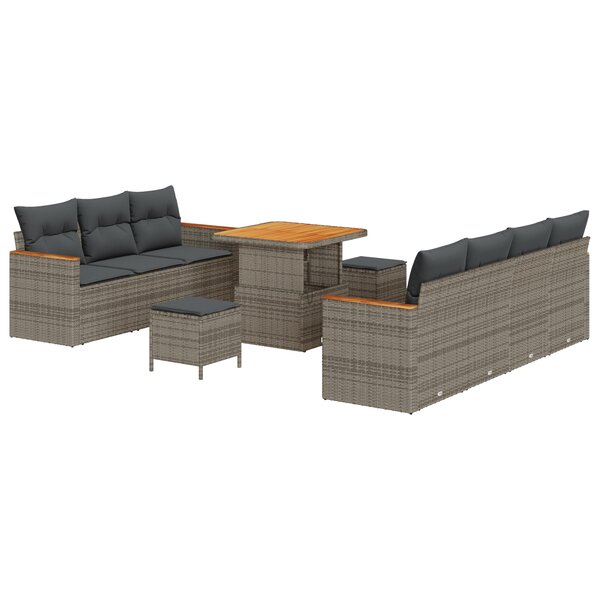 Ensemble de canapés de jardin 10 pièces avec coussins Gris Rotin synthétique Acacia