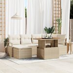 Ensemble de canapé de jardin 7 pièces avec coussins Beige Poly Rattan