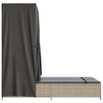 vidaXL Chaise longue double avec toit et rideaux gris clair poly rotin