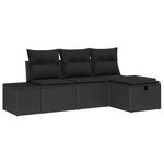 vidaXL Ensemble de Canapés de Jardin de 4 Pièces avec Coussins Noir Poly Rattan