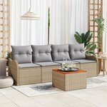 vidaXL Ensemble Canapé de Jardin 5 Pièces avec Coussins Beige Poly Rattan Acacia