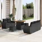 Ensemble de canapé de jardin 8 pièces avec coussins Rattan Poly Noir Acacia