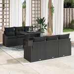 vidaXL Canapés de jardin 7 pièces noir avec coussins en poly rattan