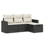 vidaXL Salon de jardin 4 Pièces avec coussins noir résine tressée