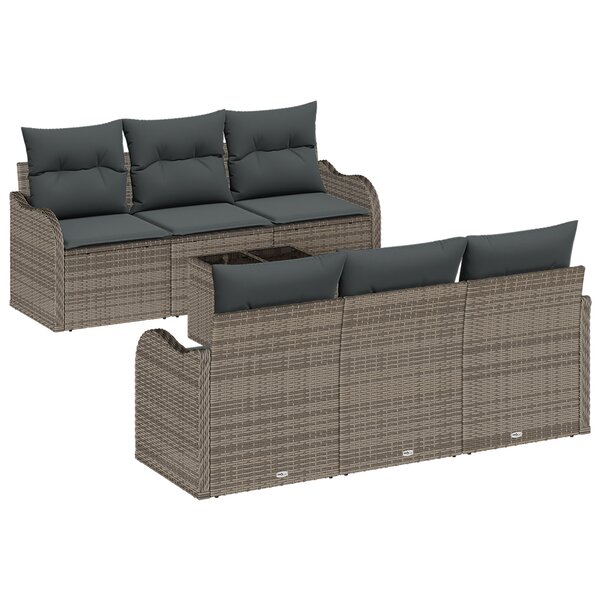 vidaXL Ensemble de Canapés de Jardin de 7 Pièces avec Coussins Gris Poly Rattan
