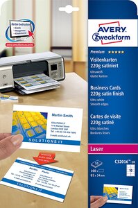 100 cartes de visite recto/verso bords lisses quick&clean 220g/m² laser blanc... Avery zweckform
