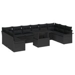 vidaXL Ensemble de canapés de jardin 11 pièces avec coussins en poly rotan noir