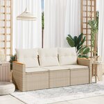 vidaXL Salon de jardin avec coussins 3 Pièces beige résine tressée