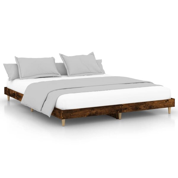 vidaXL Cadre de lit chêne fumé 200x200 cm bois d'ingénierie